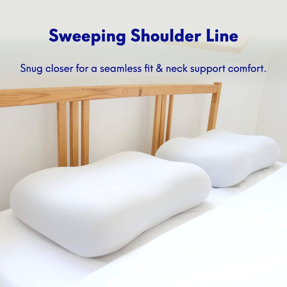 Deep Sleep Pillow, Design for Side & Back Sleepers, Orthopedic Cervical Shape Gently Cradles Head & Provides Neck Support & Shoulder Pain Relief